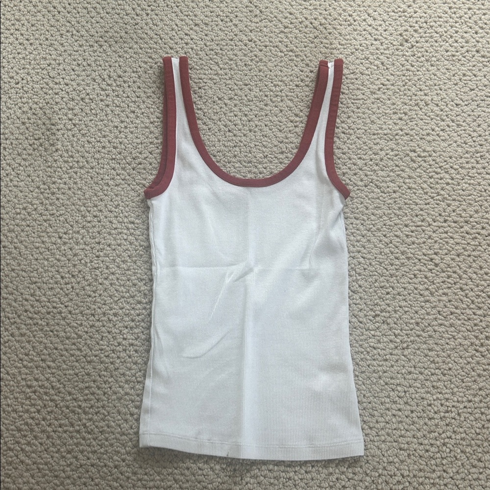 Aerie white tank top with red trim